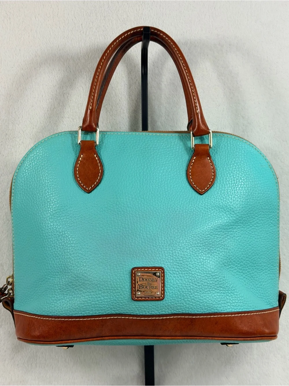 Dooney & Bourke Zip Zip Turquoise Leather Satchel with Brown Trim